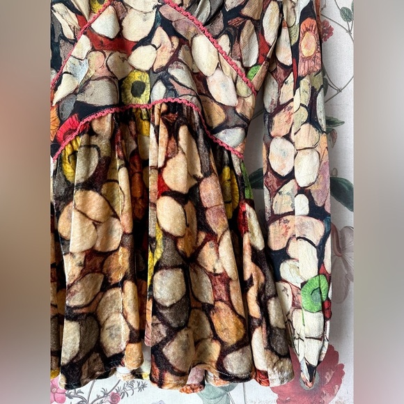 NWT Bl^nk Anthropologie Henslowe Embroidered Velvet Top Blouse Brown Multi XS - Picture 5 of 14